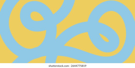 Abstract wavy lines pattern. Horizontal background with dynamic curvy stripe, hand drawing wave line in blue and yellow colors. Editable stroke. Vector illustration for music festival, poster, banner