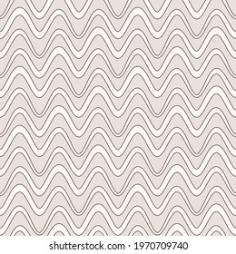 Abstract wavy lines pattern, simple wave ornament, seamless vector background in neutral beige color
