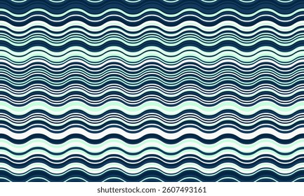 Abstract wavy lines pattern in teal, white, and navy blue.  Seamless design perfect for textile prints, website backgrounds, or graphic design projects.