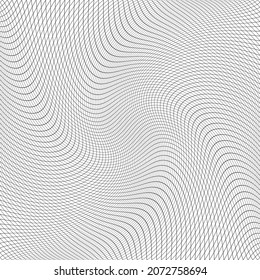 Abstract wavy lines pattern with twisting motion and 3D illusion effect. White textured background. Vector art.