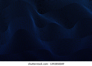 Abstract wavy lines from points template. Thin ripple waves on a black background. Vector illustration