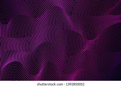 Abstract wavy lines from points template. Thin ripple waves on a black background. Vector illustration