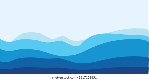 Abstractas líneas onduladas olas de mar, océano, costa, lago, flujo fluvial, diseño de agua Plantilla patrón de Vector logo azul. Icono de la playa, símbolo de verano, hotel de la insignia, pictograma para el turismo, viaje de la muestra, viaje de crucero