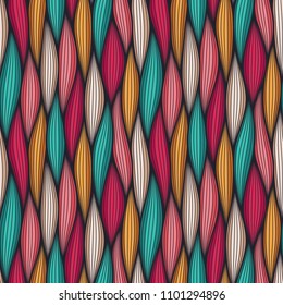 Abstract wavy lines seamless pattern. Floral organic vector illustration. Bright colorful seamlessly tiling background collection