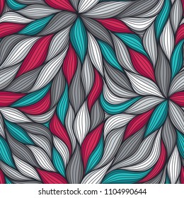Abstract wavy lines seamless pattern. Floral organic vector illustration. Bright colorful seamlessly tiling background collection