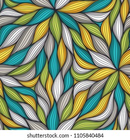 Abstract wavy lines seamless pattern. Floral organic vector illustration. Bright colorful seamlessly tiling background collection