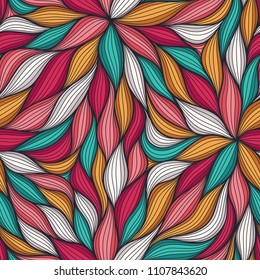 Abstrato padrão sem costura de linhas onduladas. Ilustração de vetor orgânico floral. Coleta de fundo brilhante e colorido, sem emenda