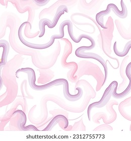Abstract wavy lines seamless pattern. Spring organic texture with flowing wavy shapes. Beautiful watercolored background