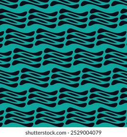 Abstract Wavy Lines Seamless Pattern  Black on Teal Vector Illustration