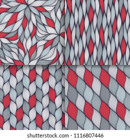 Abstract wavy lines seamless patterns set. Floral organic like vector illustration. Bright colorful seamlessly tiling background collection.