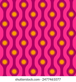Abstract Wavy Lines With Stars Vector Seamless Pattern