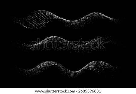 Abstract wavy lines and stipple noise pattern. Digital grain effect background for modern design and technology concept. Motion wave visualization.