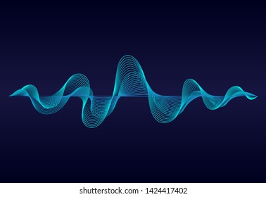 Abstract  wavy lines  surface on dark blue background. Soundwave of gradient lines. Modern digital frequency  equalizer on abstract background. vector eps10