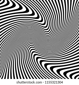Abstract wavy lines texture. Illusion of torsion movement. Vector art.