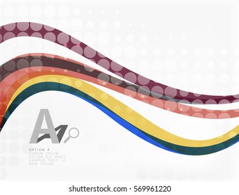 Abstract wavy lines with transparent dots. Vector template background for workflow layout, diagram, number options or web design