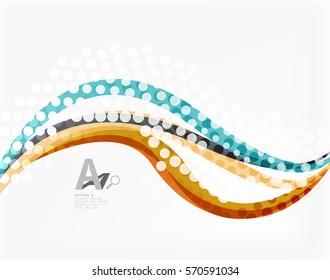 Abstract wavy lines with transparent dots. Vector template background for workflow layout, diagram, number options or web design