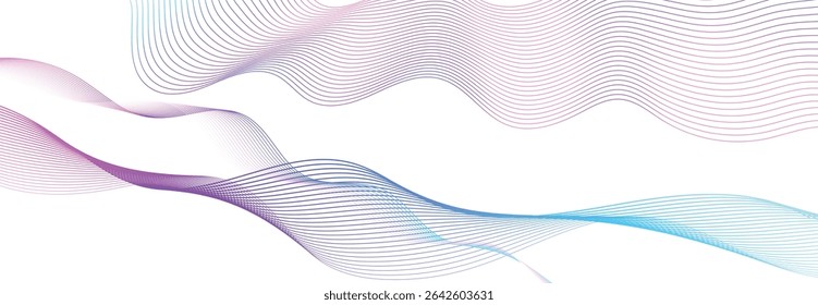 Abstract Wavy Lines Vector Background in Blue and Purple.