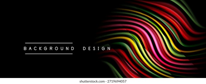 Líneas onduladas Abstractas, colores vibrantes sobre fondo negro. Elemento de diseño moderno, adecuado para proyectos digitales. Estética minimalista.