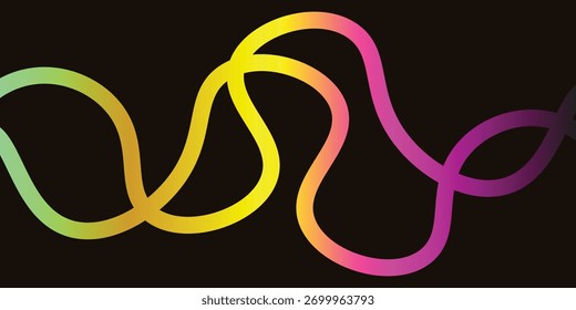 Abstract wavy lines with a vibrant gradient from green to purple on a dark background