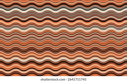 Abstract wavy lines in warm earthy tones create a mesmerizing, seamless pattern. Perfect for backgrounds, textiles, or website design, this image evokes a sense of fluidity and organic movement.