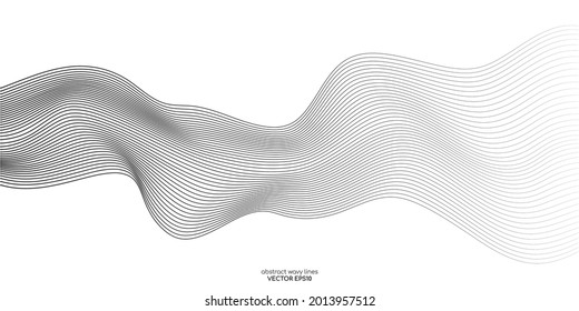 Abstract wavy lines wave isolated on white background in concept music, technology, science, digital.