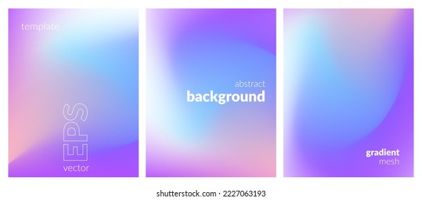 Abstract wavy liquid background. Gradient mesh. Variation set. Blue violet soft light color blend. Modern design template for posters, ad banners, brochures, flyers, covers, websites. Vector image