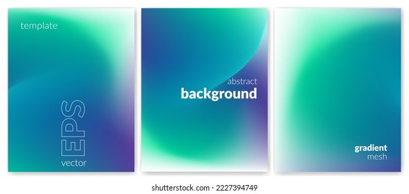 Abstract wavy liquid background. Gradient mesh. Variation set. Blue green saturated vivid color blend. Modern design template for posters, ad banners, brochures, flyers, covers, websites. Vector image