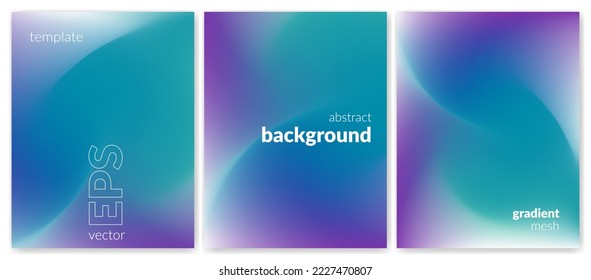 Abstract wavy liquid background. Gradient mesh. Variation set. Green violet vivid color blend. Modern design template for posters, ad banners, brochures, flyers, covers, websites. Vector image