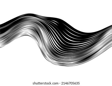 Abstract wavy lock of hair from thin black lines on a white background. Modern pattern for printing, advertising, web, social networks. Vector black and white background.