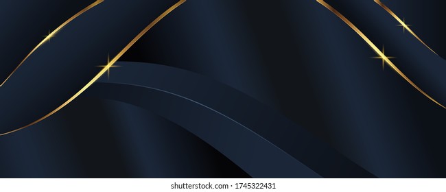 Abstract wavy luxury dark blue and gold modern banner background. Illustration vector