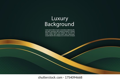 Abstract wavy luxury dark green and gold background. Graphic design element.