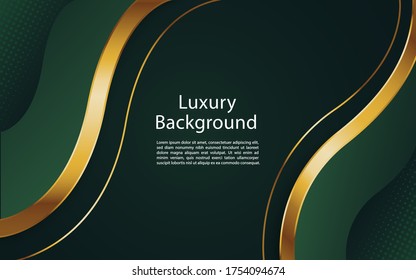 Abstract wavy luxury dark green   gold background  Graphic design element 