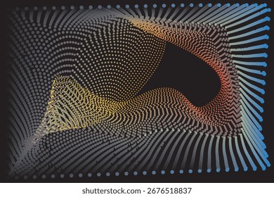 Abstract Wavy Mesh of Glowing Dots, Interconnected Digital Network in Motion