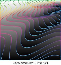 Abstract Wavy Monochrome Pattern with Rainbow Stroke. Visual Illusion of Movement.  Suitable for textile, fabric, packaging and web design.Vector Illustration.