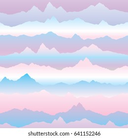 Abstract wavy mountain skyline background. Nature landscape sunrise seamless pattern. Dynamic motion wave texture