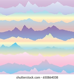 Abstract wavy mountain skyline background. Multicolor seamless pattern. Dynamic motion wave texture