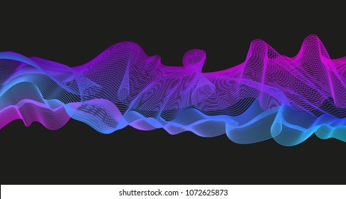 Abstract wavy multi colored stripes on a dark background isolated. Creative line art. Designs for prints, wedding, anniversary, birthday, Valentine's day, party invitations, posters, cards, etc.