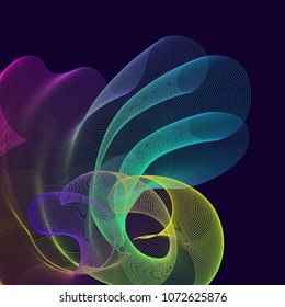 Abstract wavy multi colored stripes on a dark background isolated. Creative line art. Designs for prints, wedding, anniversary, birthday, Valentine's day, party invitations, posters, cards, etc.