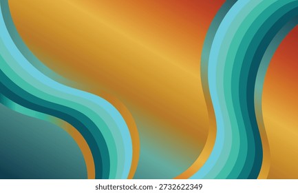Fondo ondulado Abstractas de múltiples capas de verde azulado y oro degradado