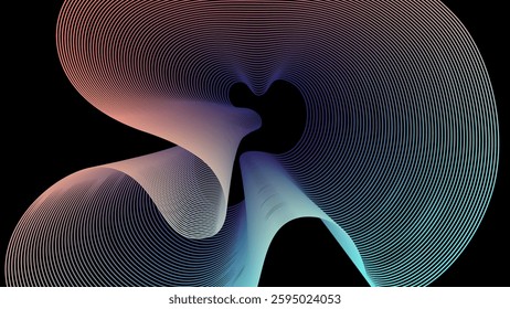 Abstract Wavy Neon Gradient Lines on Dark Background, Futuristic Digital Flow Design vector illustration

