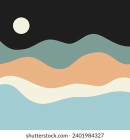 Abstract wavy night mountain background. flat aesthetic wavy background