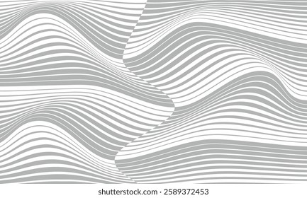 Abstract Wavy Optical Illusion Pattern in Grayscale with Distorted Lines Creating a Mesmerizing and Hypnotic Visual Effect