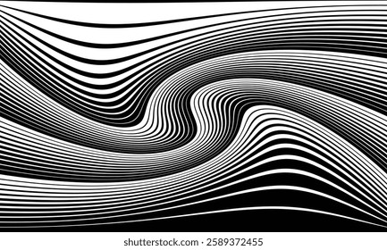 Abstract Wavy Optical Illusion Pattern in Grayscale with Distorted Lines Creating a Mesmerizing and Hypnotic Visual Effect