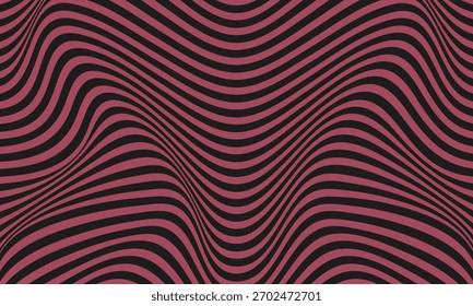 Padrão abstrato de ilusão óptica ondulada com repetição de linhas curvas em vermelho e preto, criando um efeito visual hipnótico