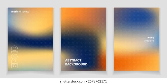 Abstract wavy orange blue liquid background card set with gradient mesh. Blurred fluid colorful background. Modern design template for web covers, ad banners, posters, brochures etc