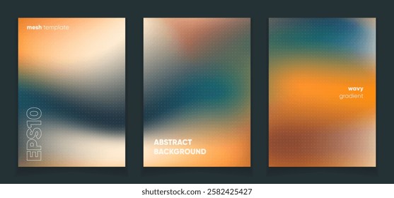 Abstract wavy orange blue liquid background card set with gradient mesh. Blurred fluid colorful background. Modern design template for web covers, ad banners, posters, brochures etc