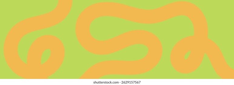 Linha laranja ondulada abstrata sobre fundo verde. Padrão de pastel minimalista desenhado à mão para cartaz horizontal, cabeçalho, capa de brochura, modelo de mídia social