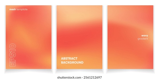 Abstract wavy orange liquid background card set with gradient mesh. Blurred fluid colorful background. Modern design template for web covers, ad banners, posters, brochures etc.