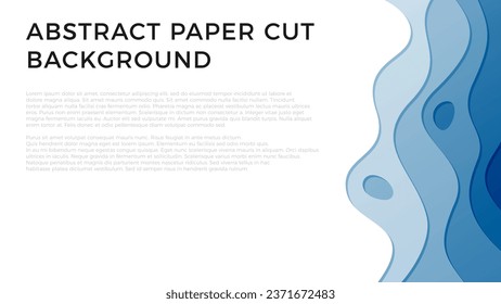 Abstract wavy paper cut blue background in 16:9 ratio. Can be used as a background for banner, envelope, letterhead, etc.