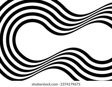 Abstract wavy parallel lines black on a white background. Striped black and white pattern in retro style. Modern vector background